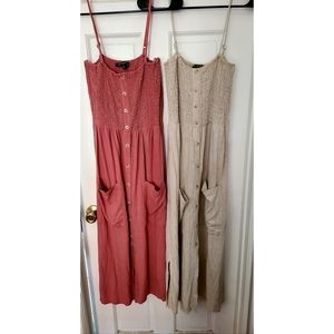 Lot of 2 Linen-Blend Midi Pocket Dresses sz L